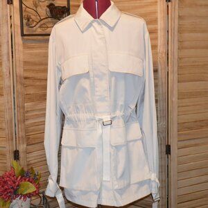 Theory Off White L/S Utility Jacket Epaulets Military Vibe